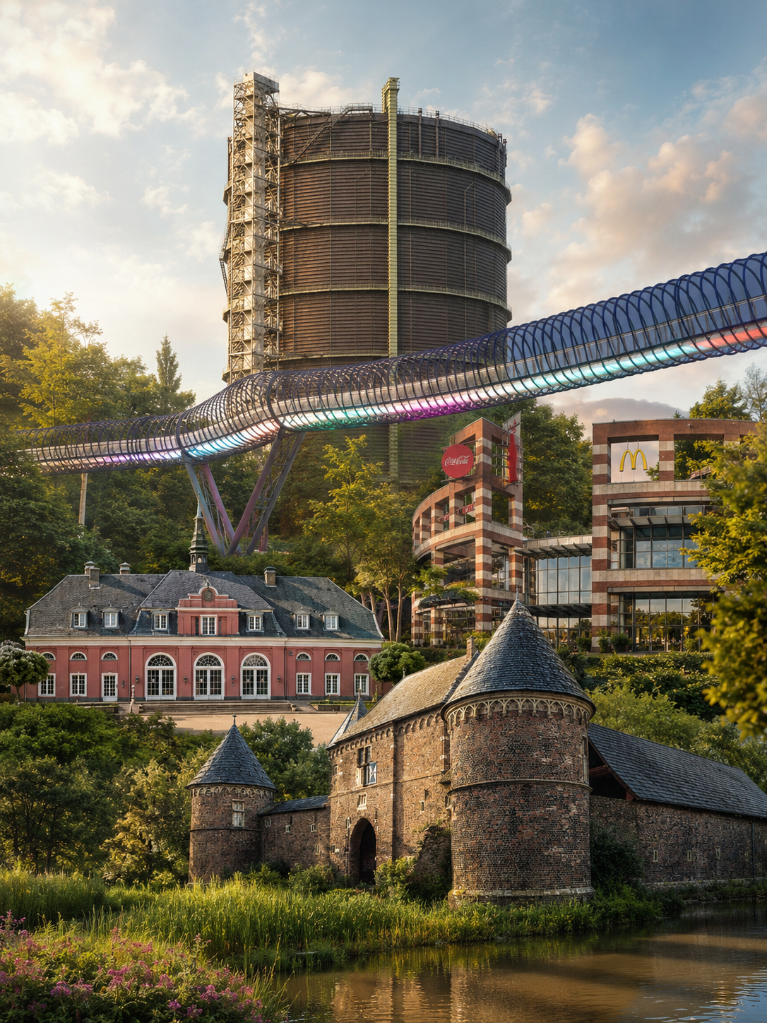 Luftaufnahme Oberhausen mit CentrO, Gasometer und Schloss Oberhausen